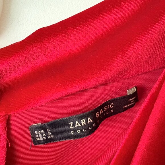 Zara Velvet Tube Dress Off Shoulder Crossover Red Size Small - Picture 10 of 12